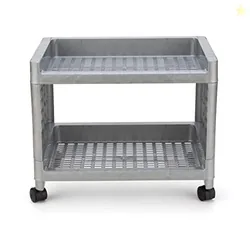 Plastic Storage Organizer Rack - Multipurpose 2 Layer Trolley with Vegetable Baskets & Wheels for Potato, Onion & Stationery, Space Saving Shelf Stand