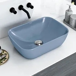 Plantex Ceramic Table Top Wash Basin/Basin for Bathroom/Countertop Washbasin for Restaurant, Hotel (Blue, 18 x 13 x 5.5 Inch)