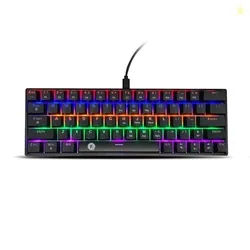 FRONTECH 63-Key Mechanical Gaming Wired Keyboard, Rainbow Backlit, 26 Anti-Ghosting Keys, Detachable Type-C Cable, Compatible with Windows/Mac/iOS/And