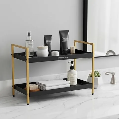 Amazon Basics 2-Tier Multipurpose Metal Countertop Organizer Rack  Kitchen, Bathroom & Dressing Table Storage Stand | Spice Rack, Cosmetic & Bathroom