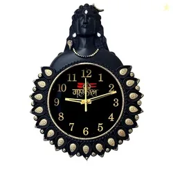Mahakal Lord Shiva Decorative Wall Clock | Spiritual Shiv Ji Analog Quartz Timepiece | Antique Black & Gold Finish |Wall Dcor for Living Room, Pooja