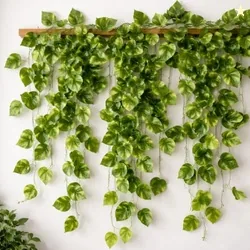 Polyester Artificial Plants Leaves Money Plant Greenery Hanging Vine Creeper Home Decor Door Wall Balcony Decoration Party Festival Craft(7.2Ft) - Pac