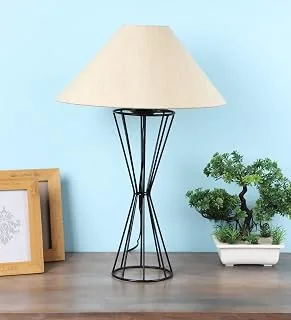 tu casa Table Lamps Black Metal Base with Off-White Cotton (Off-White) Shades for Home Dcor, Bedrooms, Living Room, Gifting, Diwali Decoration, Dinin
