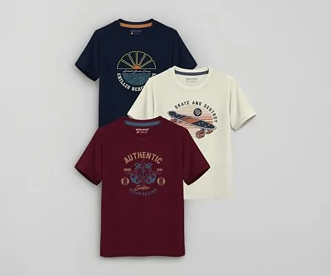 Trendy Typographic Printed Cotton Blend Half Sleeve T-Shirt for Boys - Pack of 3