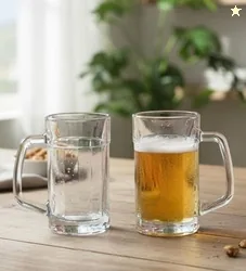 Table & Tale Americano Line 340 ml Beer Mug Set of 2 from Brazil | Crystal Clear Beer Mug | Ideal for Beer, Cocktails, Mocktails, Cold Drinks & Other