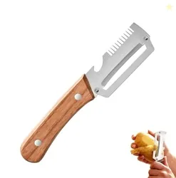 3-in-1 Stainless Steel Vegetable Peeler with Wooden Handle  Double Blade for Smooth Peeling, Julienne Cutter for Fine Strips, Built-in Bottle Opener