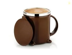 Black Olive Coffee Mug With Lid And Handle- Plastic Covered Stainless Steel Double Walled Insulated Tea Mug To Carry Hot & Cold Beverage For Kids, Gir