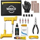 WAICO 13 in 1 Tubeless Tyre Puncture Kit | Reamer, Probe,10-Rubber Strips, Gloves, Plier, Knife, Sloution, Chalk, Spray Bottle, Storage Bag, | Emergen