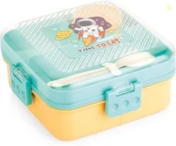 ATTRO My Lunch 2 Layer Plastic Lunch Box Comes with Fun Dinosaur Print, 1 Detachable Tray, 1 Small Container & 1 Spoon Ideal for Kids BPA Free 1590ml+