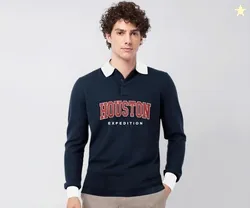 Mens Regular Polo Neck Full Sleeves Typographic Tshirt