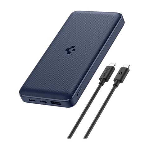 Spigen 20000 mAh 22.5 W Slim Pocket Size Power Bank (Navy Blue, Lithium Polymer, Fast Charging for Mobile, Tablet, Earbuds)