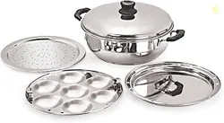 Big Induction Compatible Multi Purpose Kadai, 27 cm ,5 Plates, Silver