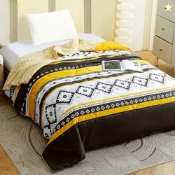 MollisHomes Ac Comforter Single Bed Boho with Satin Finish 240 GSM - Reversible AC Comforter -Black & Yellow, Aztec Comforter Quilt Duvet Dohar Blanke