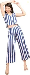 Casual Stripe Printed Crop Top and Trouser Co-Ords Set for Women || Top and Bottom Set for Women || Women Top and Trousers Set | Women Latest Trendy C