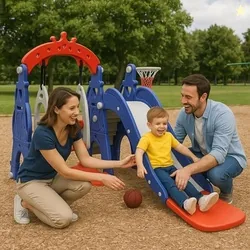 Amazon Brand - Solimo 3-in-1 Garden Castle Slide & Swing for Indoor & Outdoor Use | for Kids 2-8 Years Old | Safe & Fun | Ideal for Boys & Girls | Toy