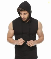 REVIZO Hoodie for Men Sleeveless Cotton Hoodie Sweatshirt Gym Sports Hoodie for Men Tiranga and Black Color