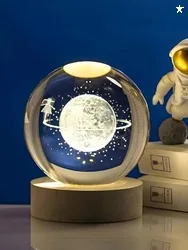 Desidiya Big Moon Fairy 3D Crystal Ball Night Light with Wooden Base - LED USB Table Lamp for Kids, Teens, and Home Decor