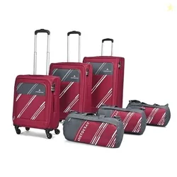 Aristocrat Hexa Active Set of 6 (3 Trolley Bags & 3 Duffle Bags) Luggage | Red, Soft Case Trolley (S+M+L) & Duffle Bags, Front/ Side Pockets, Durable,
