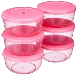 Amazon Brand - Solimo Plastic Nestable Round Container | Set of 6 | 900 ml | Pink
