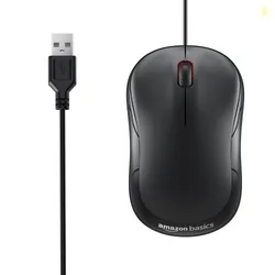 amazon basics Wired USB Mouse, 3-Button | 1000 DPI Optical Sensor, Plug & Play, Windows/Mac Compatible