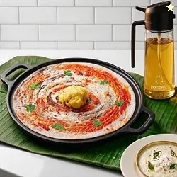 HomeWiz Cast Iron Non Stick Dosa Tawa 30 cm | Free Oil Dispenser 500ml | Pre-Seasoned Cast Iron Tawa for Roti & Dosa | Big Size Cast Iron Dosa Tawa |