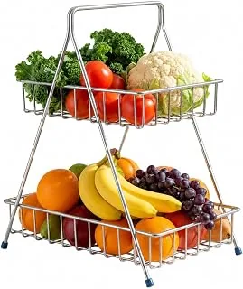 Counter Top 2-TierFruit & Vegetable Basket For Dining Table, Centre Table I Metal Fruit Bowl or Bread Basket Vegetables Storage Organizer Holder, Mult