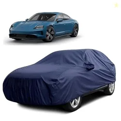 Sulfar 100% Water Resistant Car Body Cover Compatible with Mirror for Porsche Taycan (Triple Stitched, Full Bottom Elastic, Navy Blue)