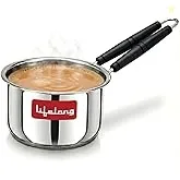 Lifelong Stainless Steel Heavy Bottom Saucepan | 1.5liter, 17cm Saucepan with Handle | Milk & Tea Boiling Pot for Kitchen | Induction & Gas Stove Comp