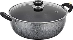 Mumma's LIFE Non-Stick Kadhai with Glass Lid (26 cm, Hammertone Finish, 3 Coat, 3mm Thickness), Aluminium (Grey)