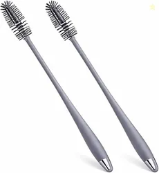 2 Piece Silicone Bottle Cleaning Brush Set with 12 Inch Long Handle, Flexible Narrow Neck Cleaner for Water Bottles, Glasses, Vases and Sports Bottles