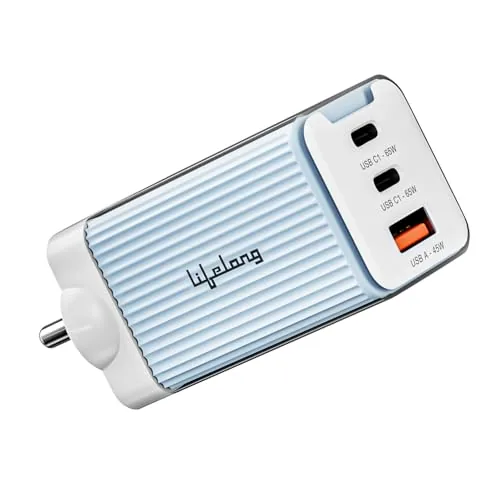 Lifelong Electronics 65W Super Fast GaN Charger PD Technology | 1 USB A + 2 Type C Ports | iPhone 17/16/15/14 (Including Pro Max), Android, Samsung |