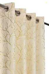 Galaxy Home Decor Premium Foil Leaf Print Velvet Fabric Semi Sheer Grommet Curtains for Window 5 Feet, Pack of 1, Cream