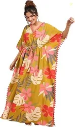 Printed Cotton Night Dress-50379H Mustard