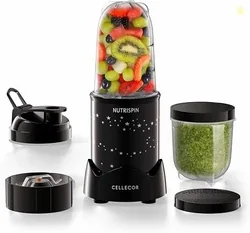 Cellecor Nutrispin 400W Nutri-Blender | 400W Personal Smoothie Blender with 23000 RPM | 2 Durable Jars | 6-Leaf Blade | Compact Juicer Mixer Grinder |