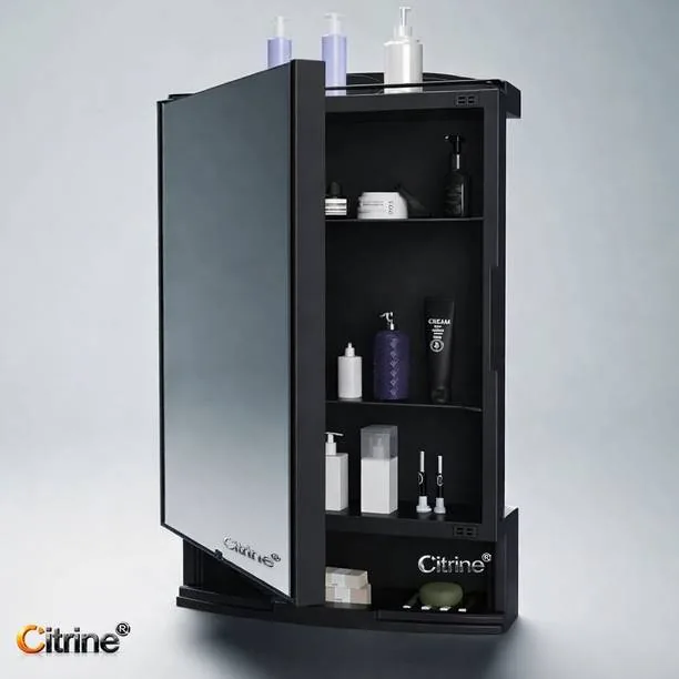 Citrine Black Mirror Bathroom Cabinet with Storage | Wall Mounted Medicine Cabinet Bathroom Mirror Designer Finish : Glossy