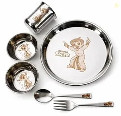 Swarn Bhumi Pack of 6 Steel "The Super Chhota bheem permanent laser print dinner set for kids " Dinner Set Steel