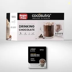COCOSUTRA Sugar Free Drinking Chocolate Mix | Swiss Vanilla | 20 Single-Serve Sachets (20g Each) | Low Carb, Low Calorie | Stevia & Erythritol Sweeten