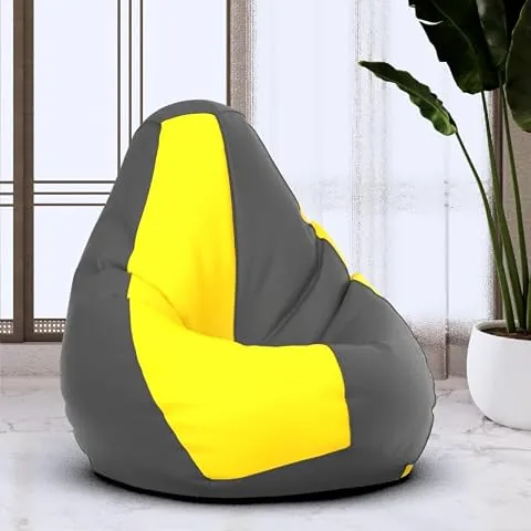 Bean Bag Chair Cover | Size: 0XL | Color: Dark-Grey Yellow | Without Beans | Premium Leatherette Cover (CMF 3649)