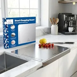 HomeWiz Large Steel Chopping Board for Kitchen - 100% Stainless Steel Cutting Board | Heavy Duty Chopping Board | Non-Porous Hygienic Surface for Vege
