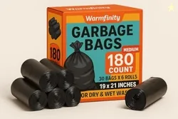 Warmfinity Garbage Bag Medium 19 x 21 Inches | 180 Count | 30 Bags X 6 Rolls | For Dry & Wet Waste Warmfinity Garbage Bag Medium 19 x 21 Inches | 180