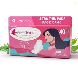 everteen SKIN THIN XL 40 Sanitary Pads for Women 285MM, Infused with Moringa and Aloe vera, Dermatologically Tested Premium Ultra Thin pads, Wider Bac