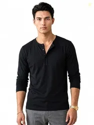 BULLMER Mens Trendy Full Sleeve Henley Neck T-Shirt | Cotton Blend Solid Casual Tee | Stylish Menswear for Everyday | Sizes S to 2XL - Pack 1