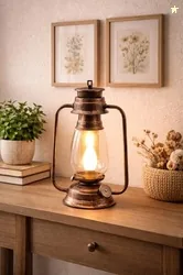 Tu Casa Transparent Glass Shade With Copper Metal-Iron Base Table Lantern Lamp | Elegant Bedside & Desk Lamp For Bedroom, Living Room, Office, Home D