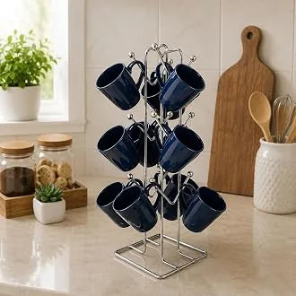 NH10 DESIGNS Silver Stainless Steel Tabletop Cubby Shelf Cup Rack - Ideal for Kitchen, Coffee, and Tea Mug Display, Elegant Dining Table Cup Holder fo