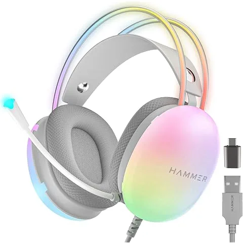 HAMMER Blaze Wired Over Ear Gaming Headphones with Mic, 50mm Drivers, Full RGB Lights, Gaming Headset with Adjustable Bands, Breathable earcushion, 1.