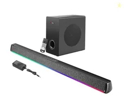 Hydra BOOMBAR 2.1 Channel Soundbar with Wired Subwoofer, 180W, 3D Surround Sound, Bluetooth, AUX/USB/HDMI, Remote Control, Black
