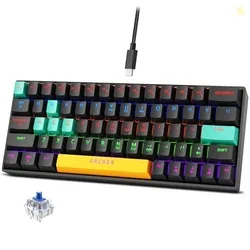 Archer Tech Lab Wired Mechanical Gaming Keyboard| 60% Compact, 63 Keys+ 26 Anti-Ghosting, Blue Switches Tactile Feedback, 17 RGB Effects, 50 Million C