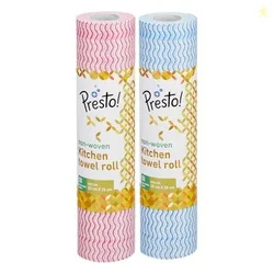 Amazon Brand - Presto! Non-Woven Kitchen Towel Roll | 50 Pulls (Pack of 2) | Size: 30 x 25 cm | (multicolor) | Washable and Reusable | Highly Absorben
