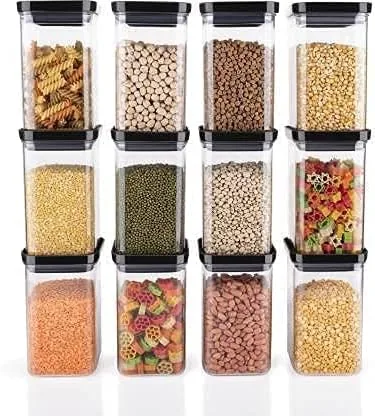 Airtight Plastic Unbreakable Square Containers, Kitchen Storage Container, Grocery Container & Container Set - 1100ML (Pack Of 6), Transparent