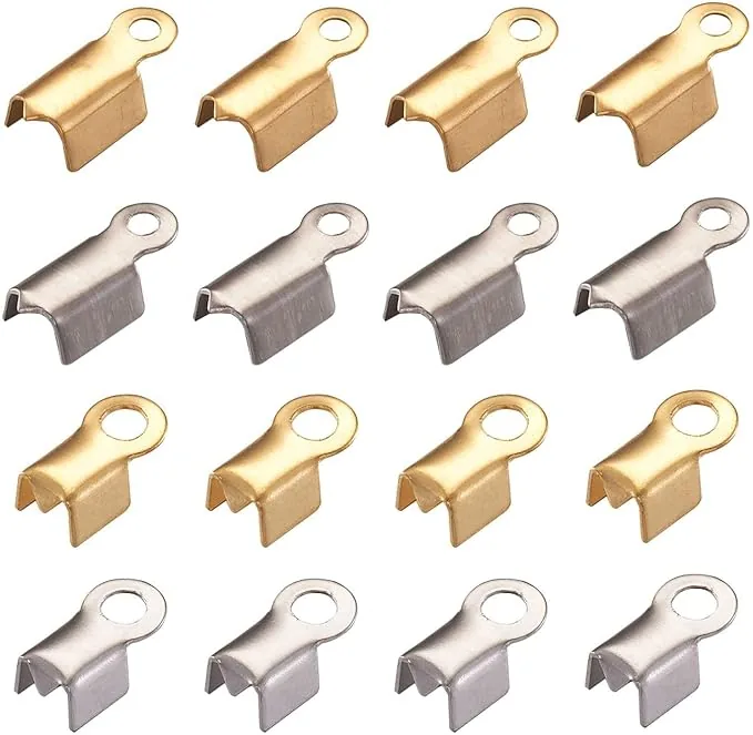 DIY Crafts Gold, Pack of 400 Pcs, 304 Stainless Steel Fold Over Crimp Cord Ends Fold Over Cord Ends Leather Ribbon Ending Clasp Tips End Clamp Jewelry